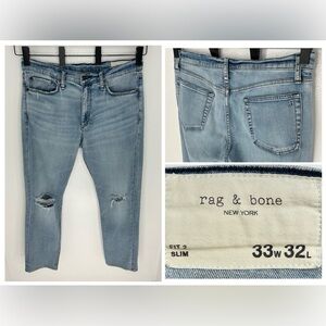 Rag & Bone Fit 2 Slim Fit Jeans‎ 33x29 (Tag 33x32) Stretch Denim Straight Leg